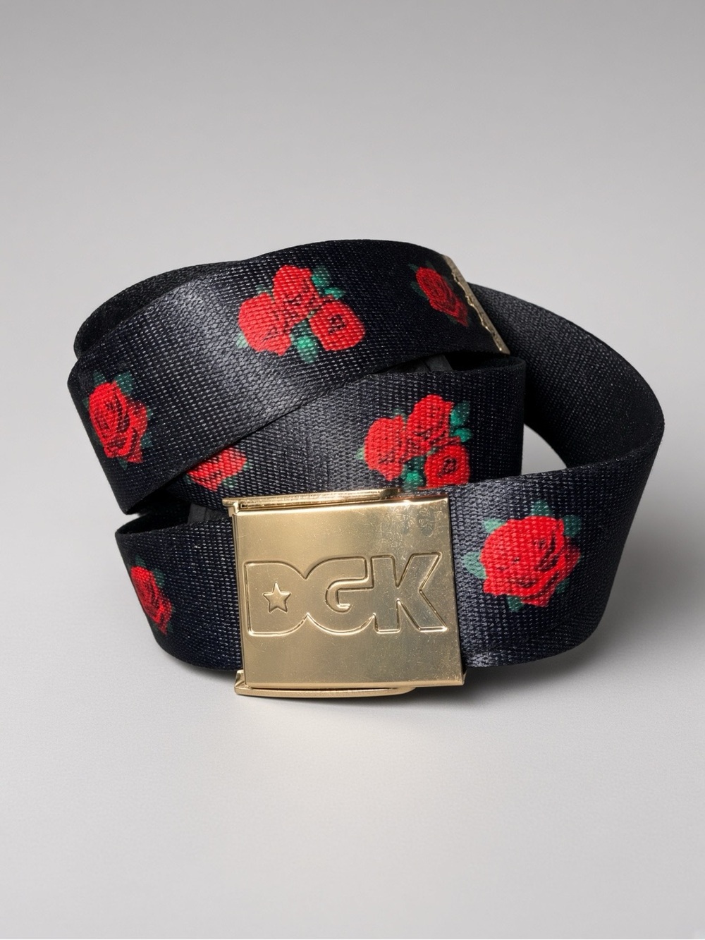 DGK Boulevard Scout Black Belt with Rose Design One Size Adjustable Gold Buckle